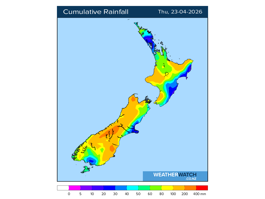 Cumulative rainfall for 6:01am on Thu 23 April 2026