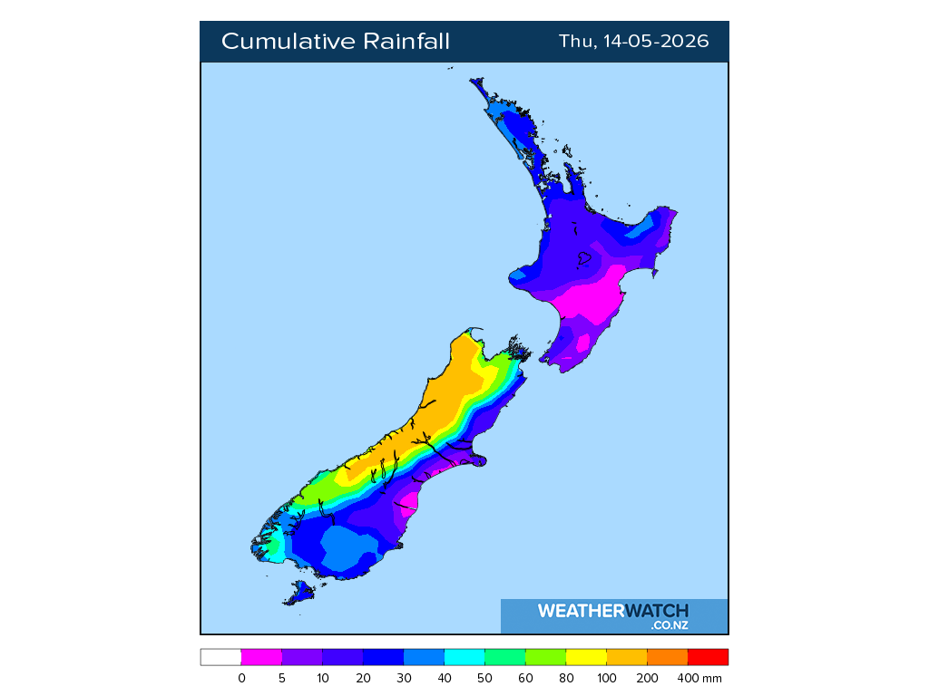 Cumulative rainfall for 6:01am on Thu 14 May 2026