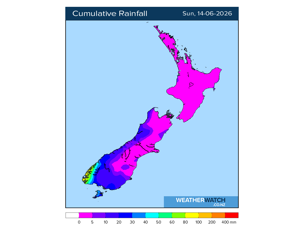 Cumulative rainfall for 6:01am on Sun 14 June 2026