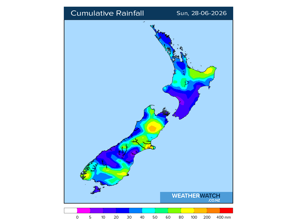 Cumulative rainfall for 6:01am on Sun 28 June 2026