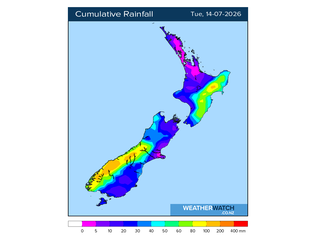 Cumulative rainfall for 6:01am on Tue 14 July 2026