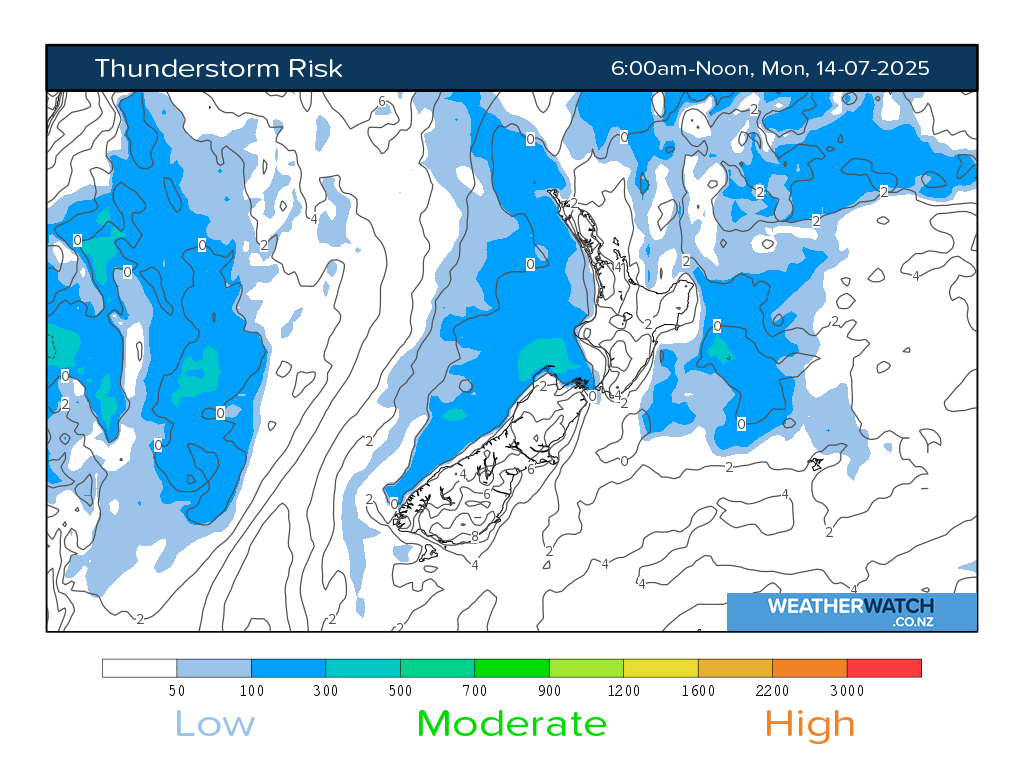 Thunderstorm risk for 6:01am on Mon 14 July 2025
