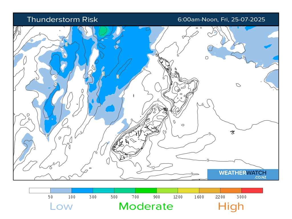 Thunderstorm risk for 6:01am on Fri 25 July 2025