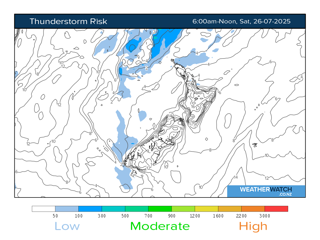Thunderstorm risk for 6:01am on Sat 26 July 2025