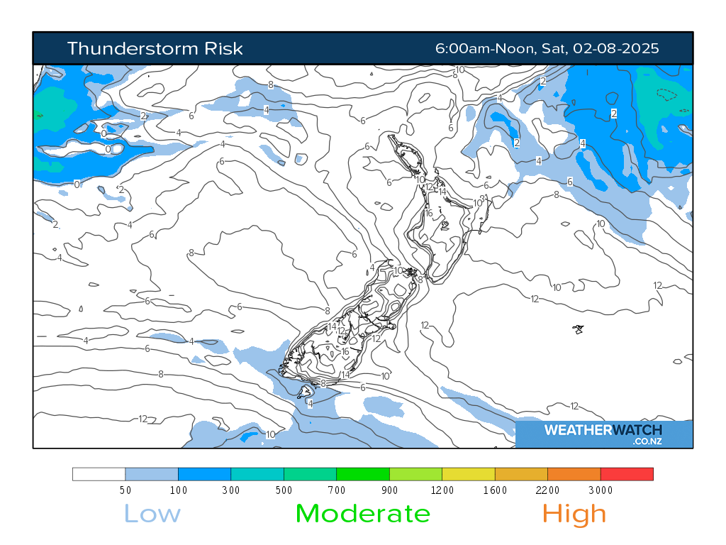 Thunderstorm risk for 6:01am on Sat 2 August 2025