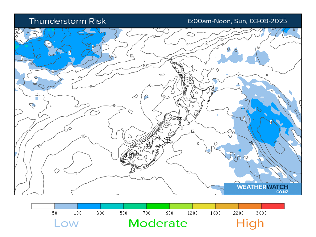 Thunderstorm risk for 6:01am on Sun 3 August 2025