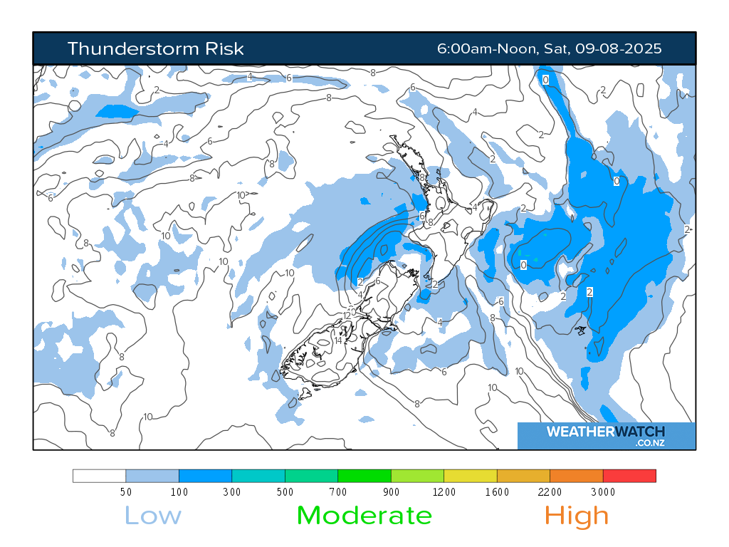 Thunderstorm risk for 6:01am on Sat 9 August 2025