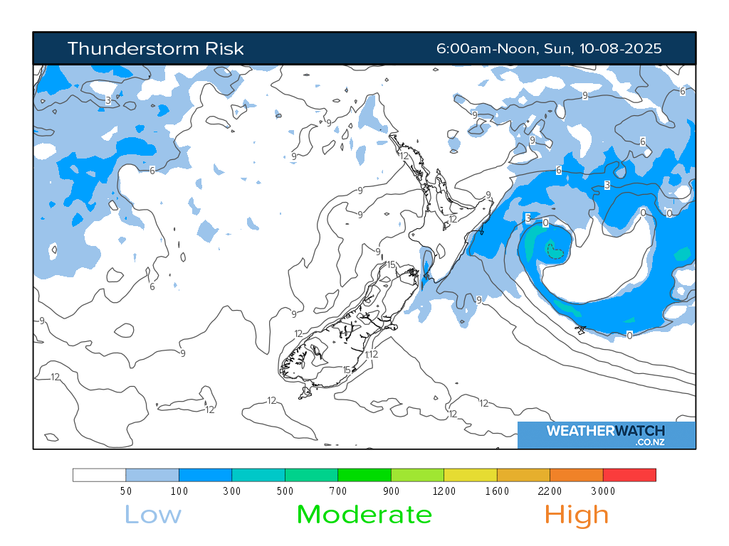 Thunderstorm risk for 6:01am on Sun 10 August 2025