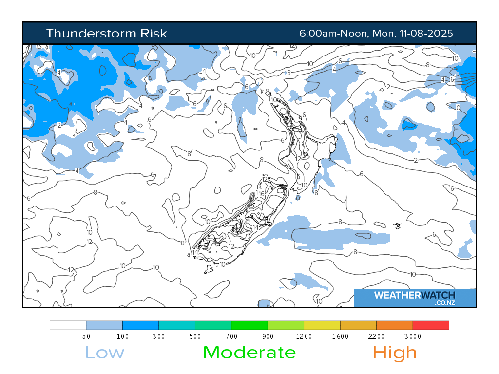 Thunderstorm risk for 6:01am on Mon 11 August 2025