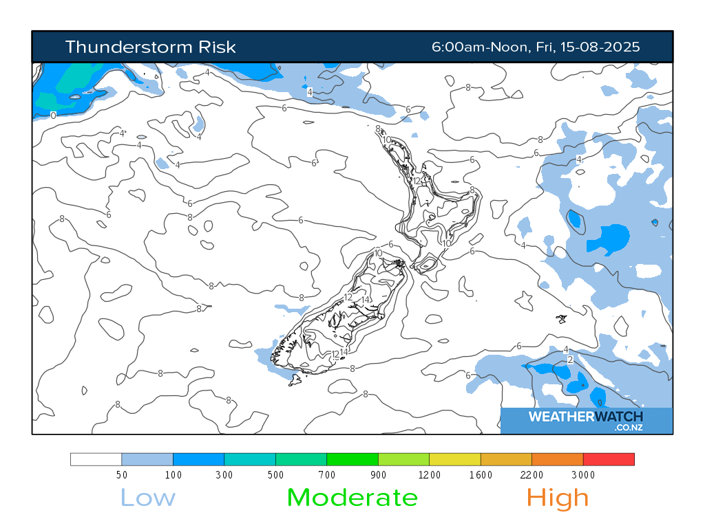 Thunderstorm risk for 6:01am on Fri 15 August 2025