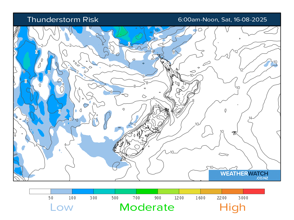 Thunderstorm risk for 6:01am on Sat 16 August 2025