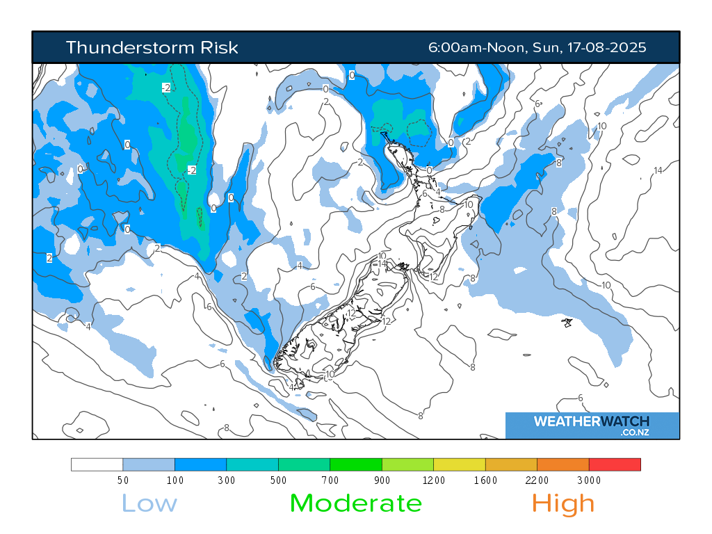 Thunderstorm risk for 6:01am on Sun 17 August 2025
