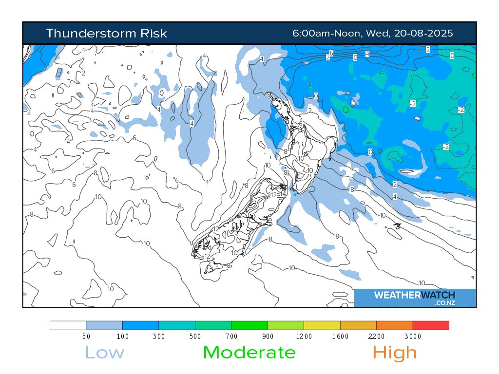 Thunderstorm risk for 6:01am on Wed 20 August 2025