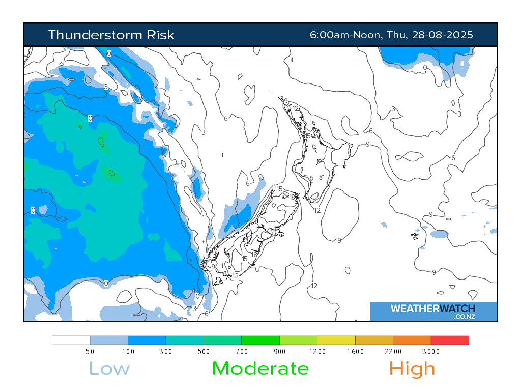 Thunderstorm risk for 6:01am on Thu 28 August 2025