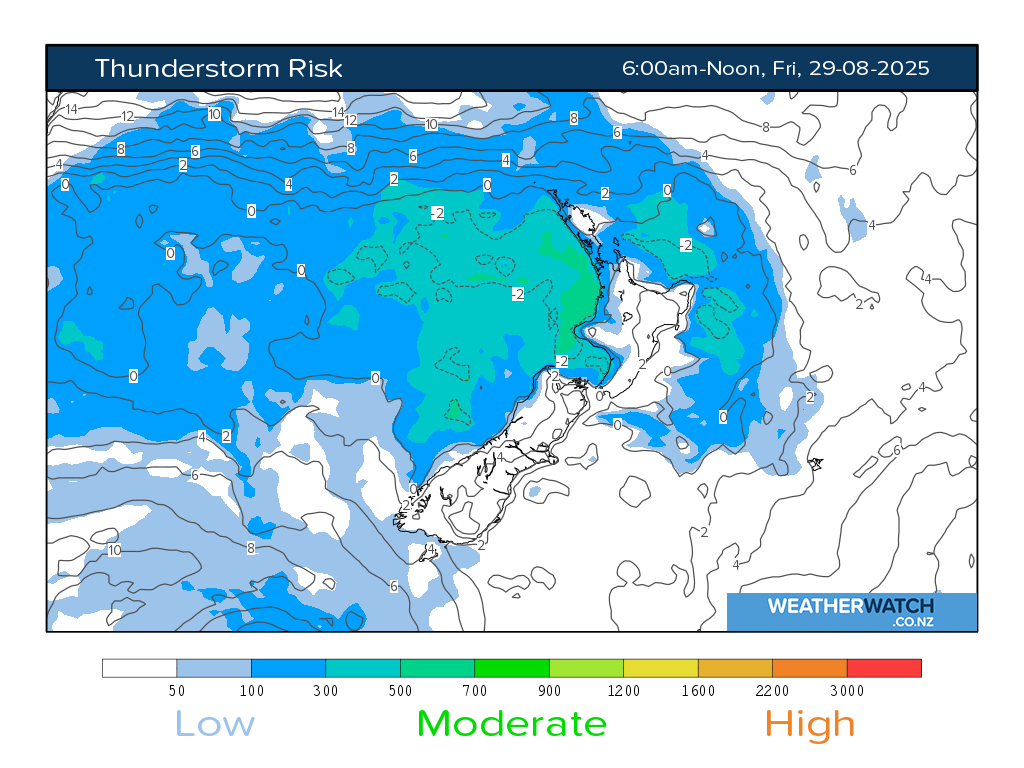 Thunderstorm risk for 6:01am on Fri 29 August 2025