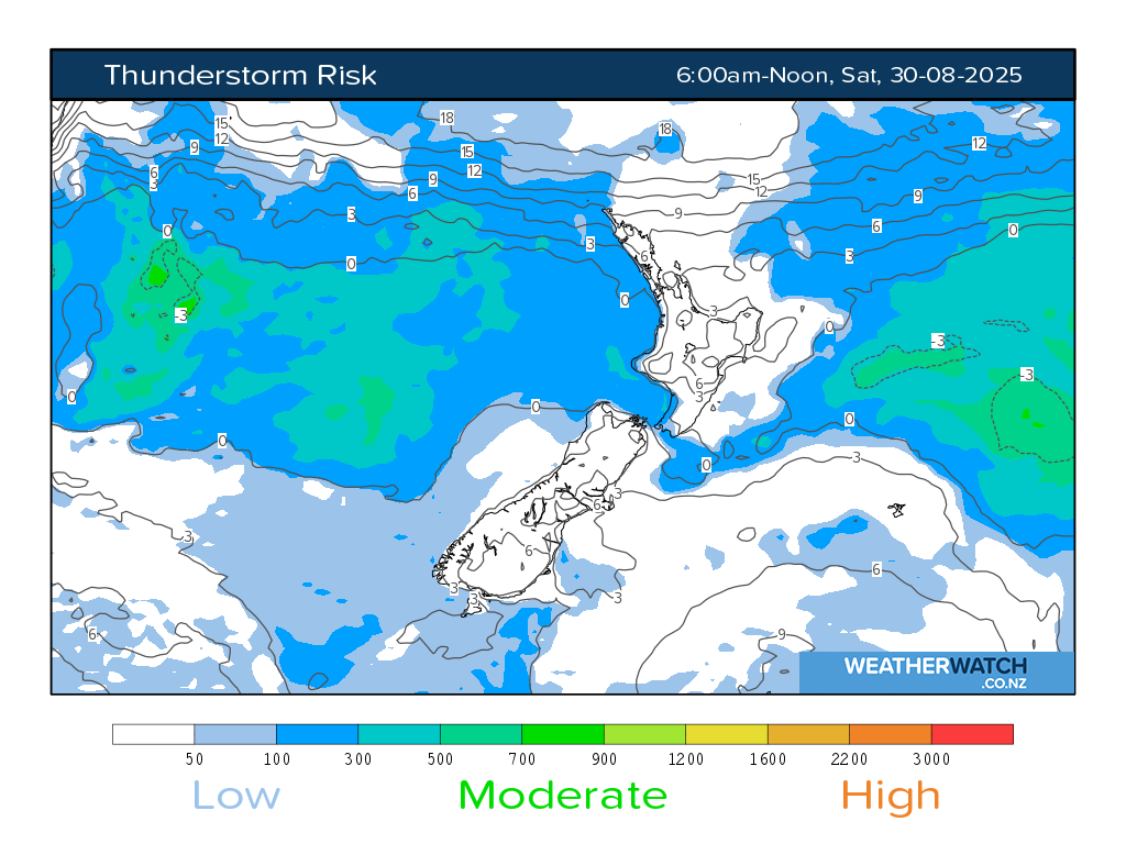 Thunderstorm risk for 6:01am on Sat 30 August 2025