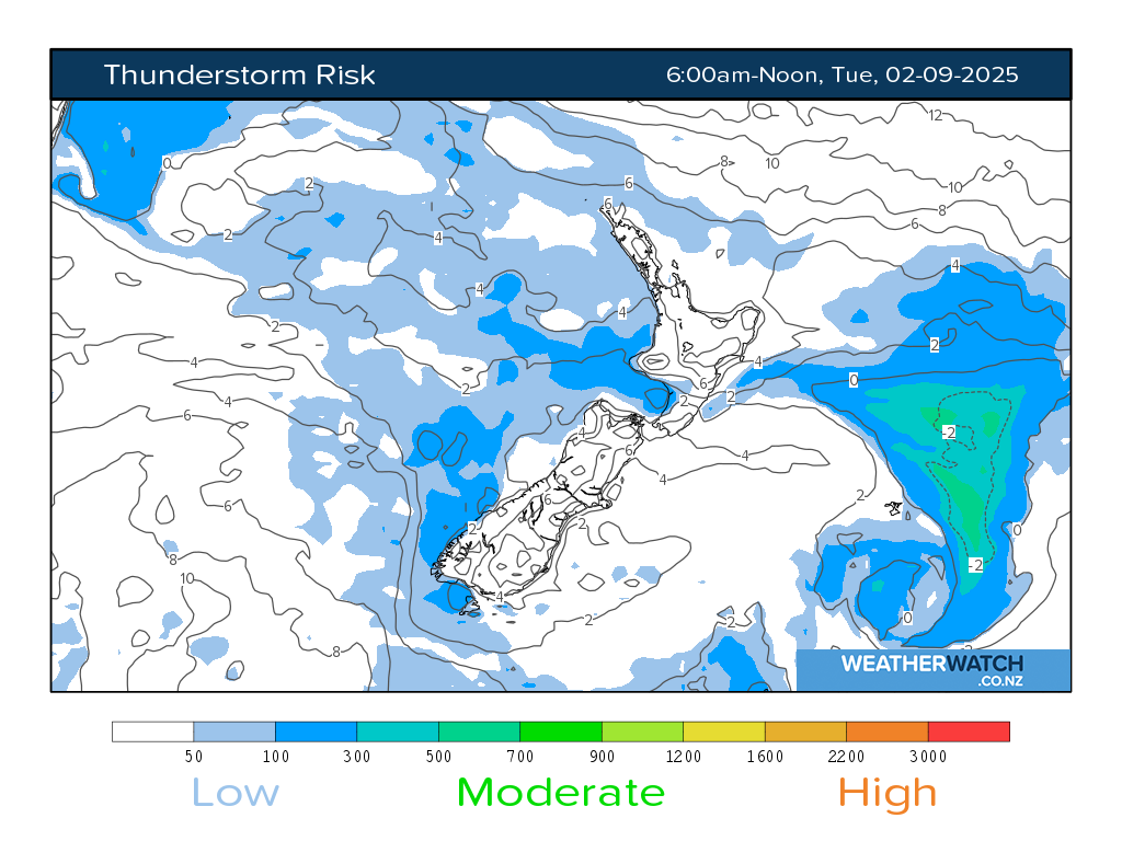 Thunderstorm risk for 6:01am on Tue 2 September 2025