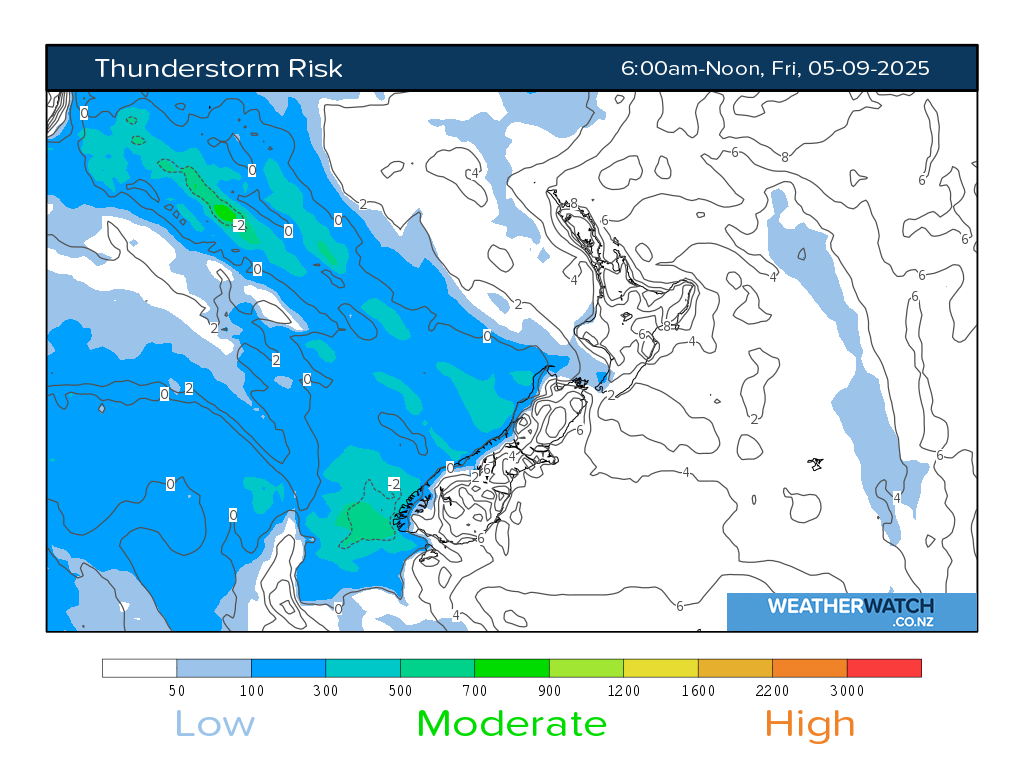 Thunderstorm risk for 6:01am on Fri 5 September 2025