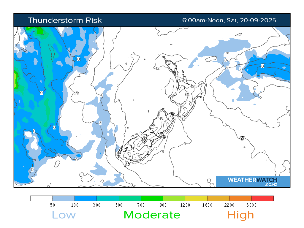 Thunderstorm risk for 6:01am on Sat 20 September 2025