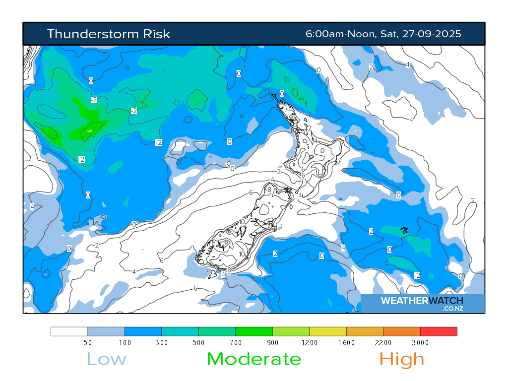Thunderstorm risk for 6:01am on Sat 27 September 2025