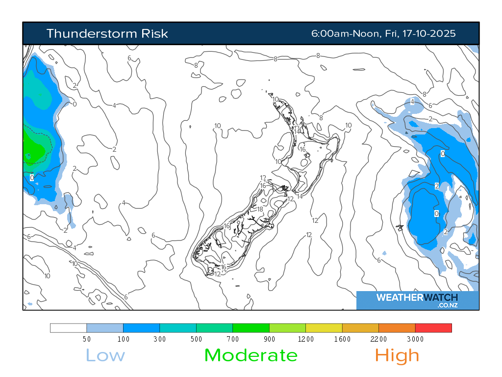 Thunderstorm risk for 7:01am on Fri 17 October 2025