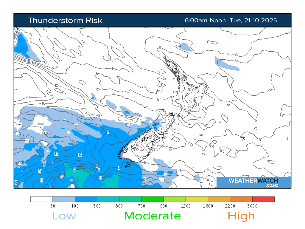 Thunderstorm risk for 7:01am on Tue 21 October 2025