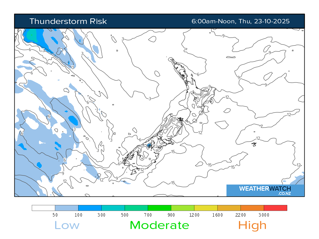 Thunderstorm risk for 7:01am on Thu 23 October 2025