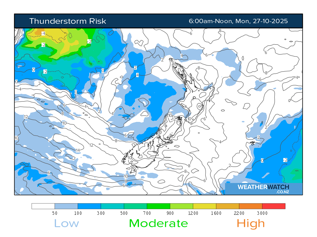 Thunderstorm risk for 7:01am on Mon 27 October 2025