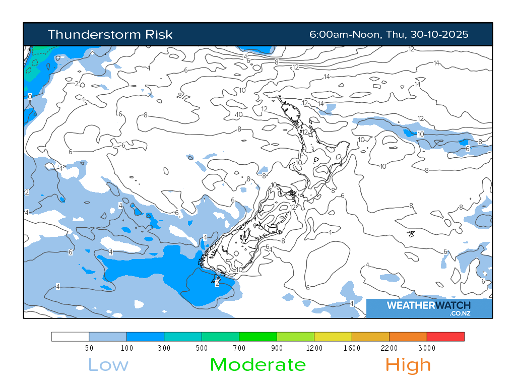 Thunderstorm risk for 7:01am on Thu 30 October 2025