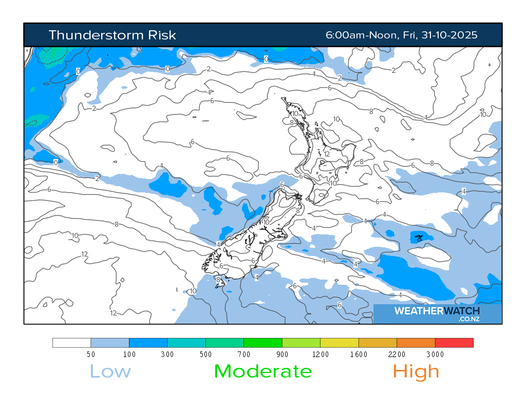 Thunderstorm risk for 7:01am on Fri 31 October 2025