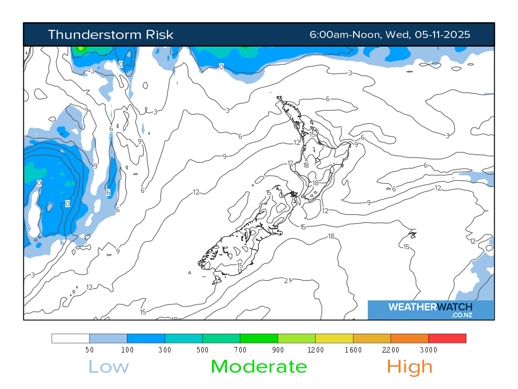 Thunderstorm risk for 7:01am on Wed 5 November 2025