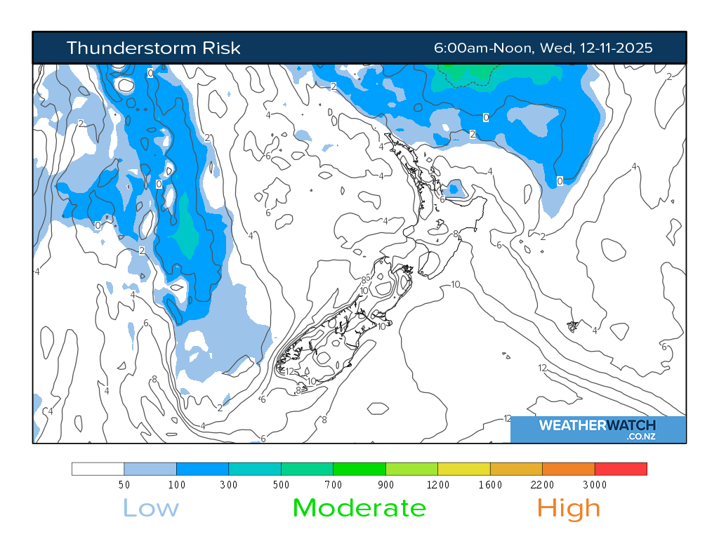 Thunderstorm risk for 7:01am on Wed 12 November 2025
