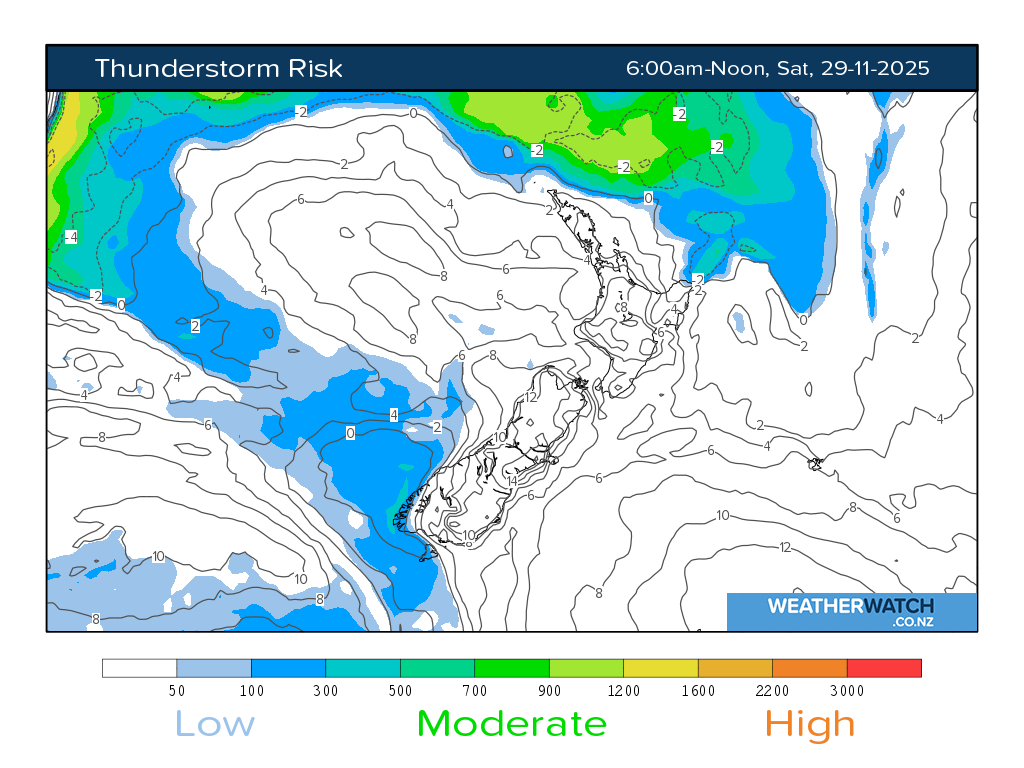 Thunderstorm risk for 7:01am on Sat 29 November 2025