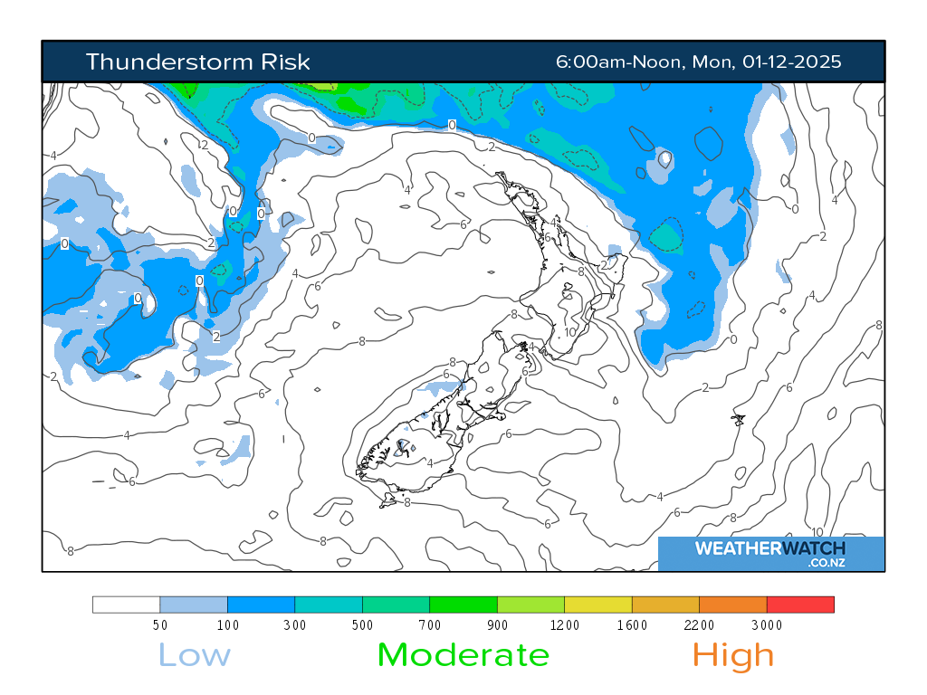 Thunderstorm risk for 7:01am on Mon 1 December 2025
