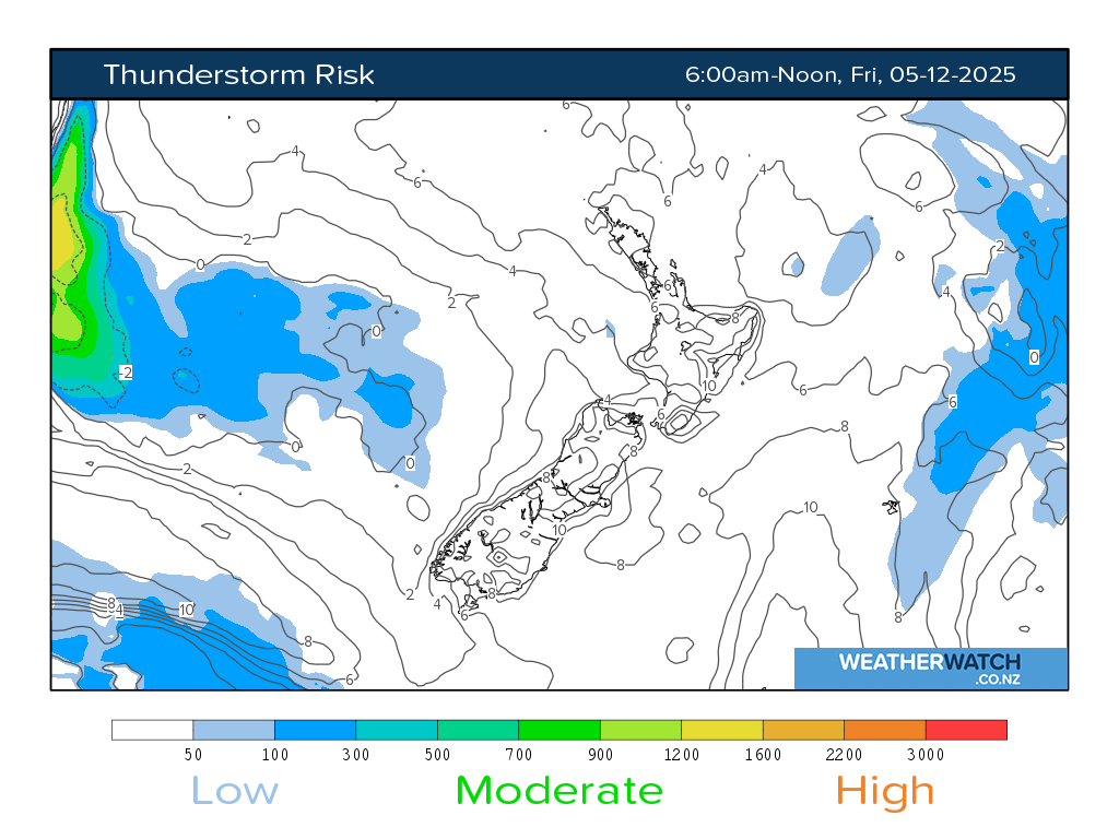 Thunderstorm risk for 7:01am on Fri 5 December 2025