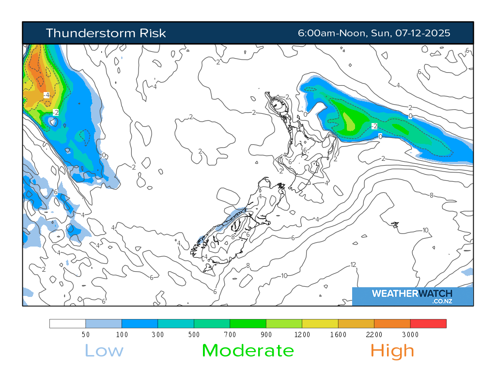 Thunderstorm risk for 7:01am on Sun 7 December 2025