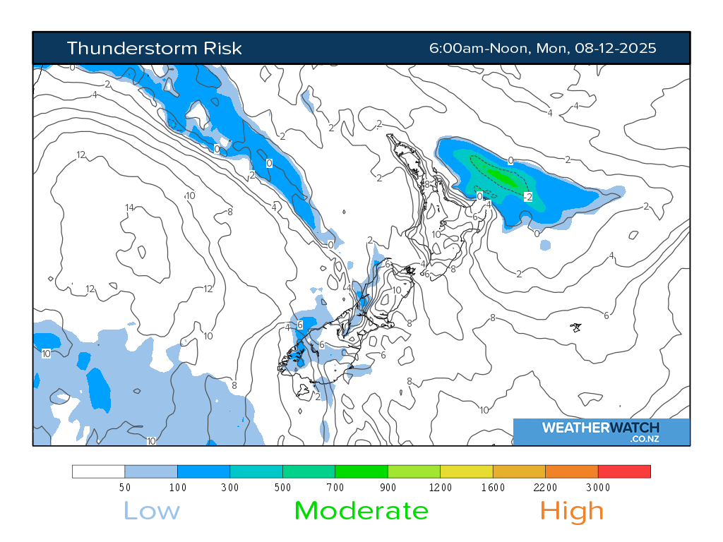 Thunderstorm risk for 7:01am on Mon 8 December 2025