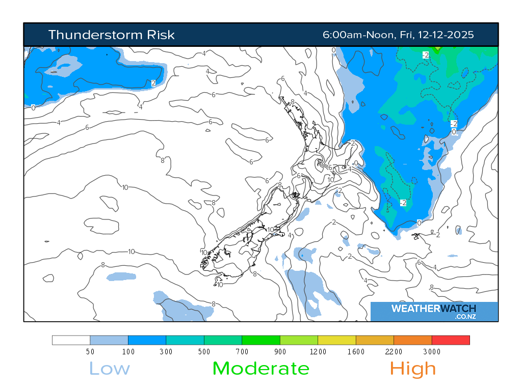 Thunderstorm risk for 7:01am on Fri 12 December 2025