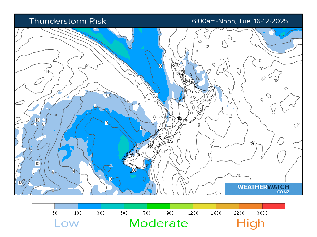 Thunderstorm risk for 7:01am on Tue 16 December 2025