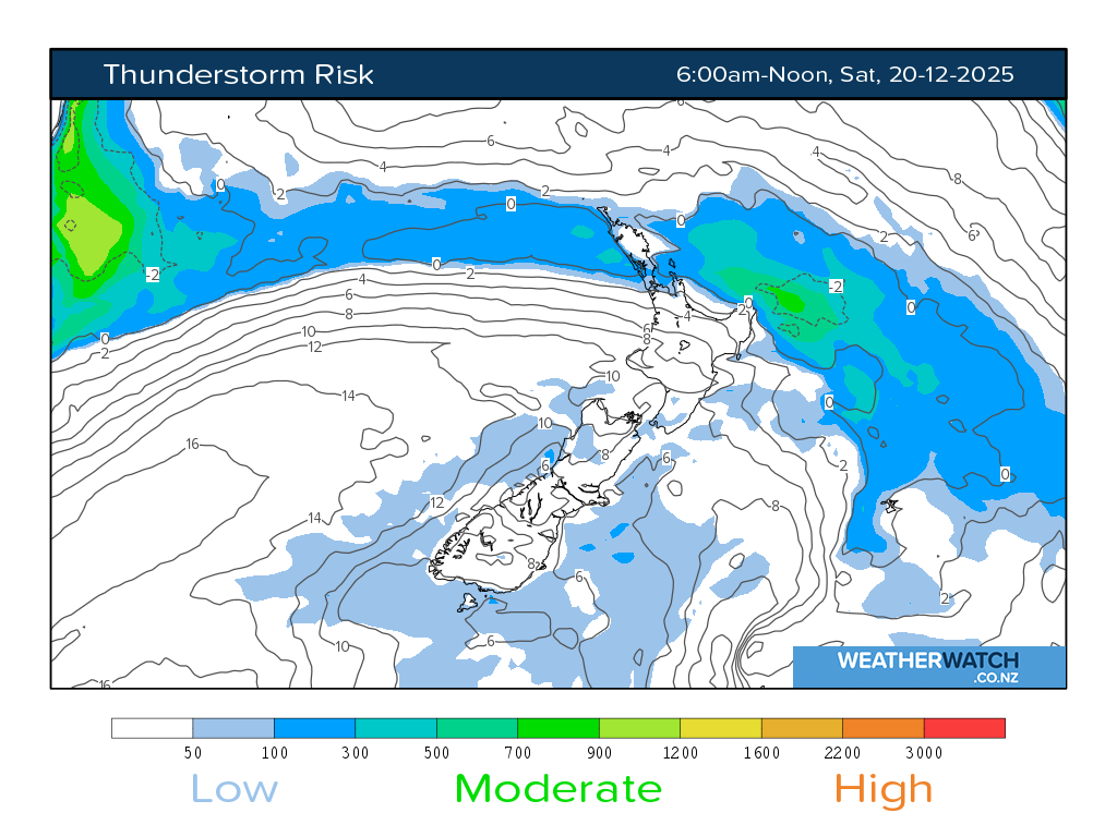 Thunderstorm risk for 7:01am on Sat 20 December 2025