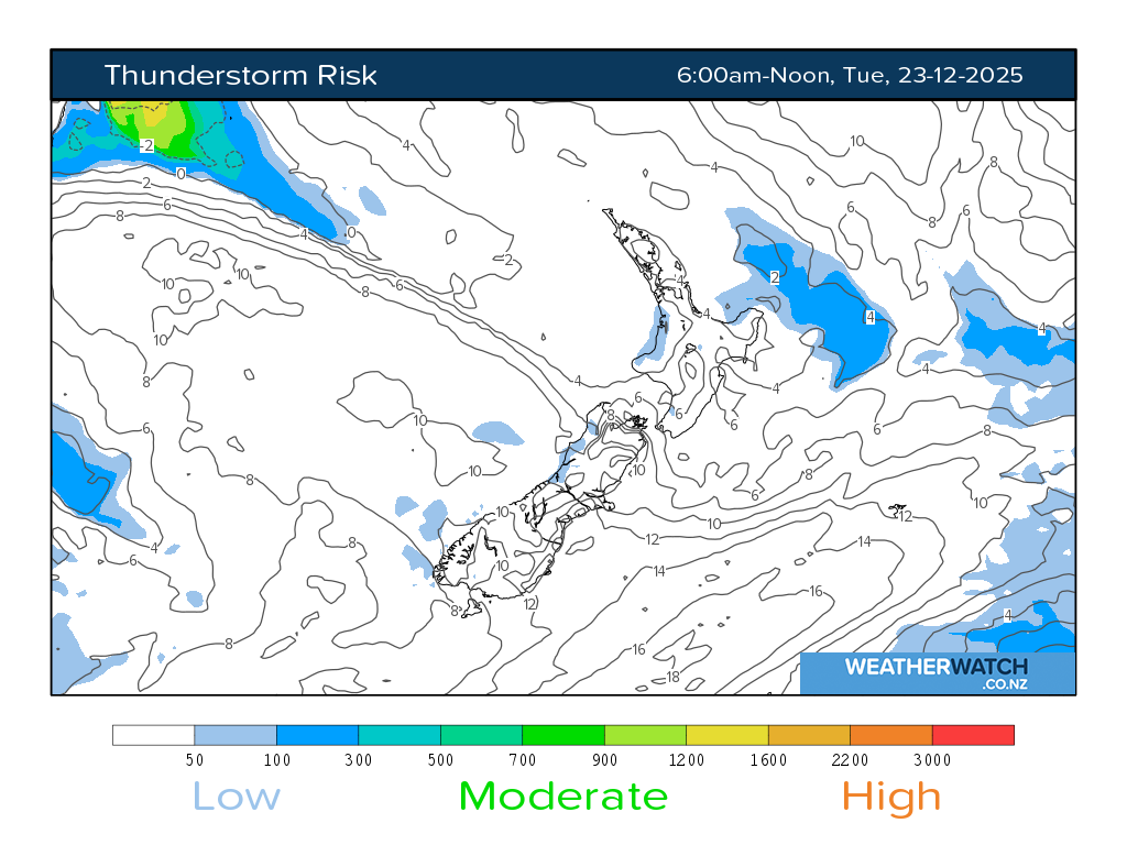 Thunderstorm risk for 7:01am on Tue 23 December 2025