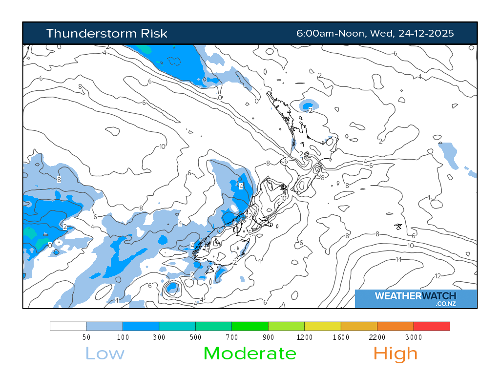 Thunderstorm risk for 7:01am on Wed 24 December 2025
