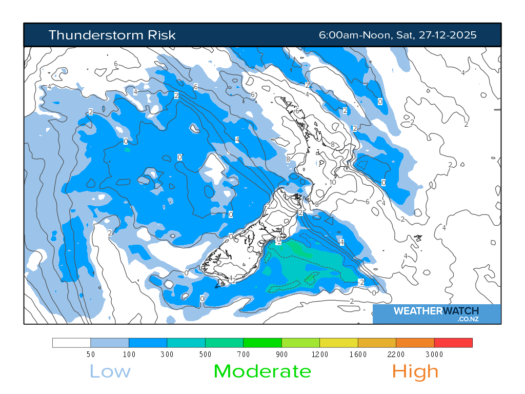 Thunderstorm risk for 7:01am on Sat 27 December 2025