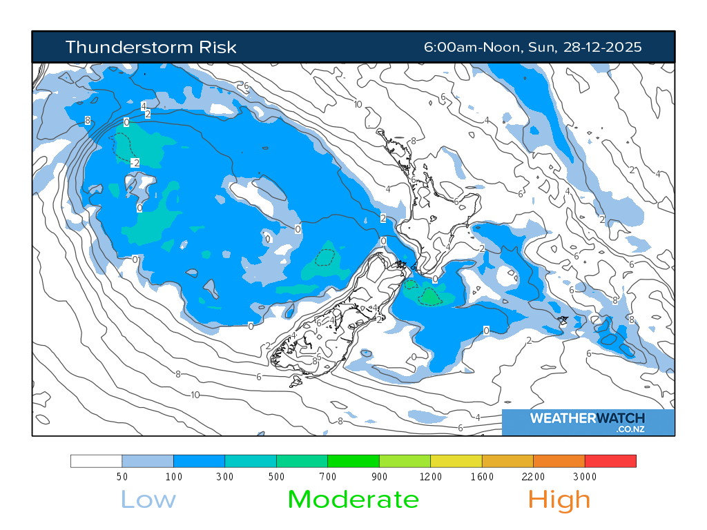 Thunderstorm risk for 7:01am on Sun 28 December 2025