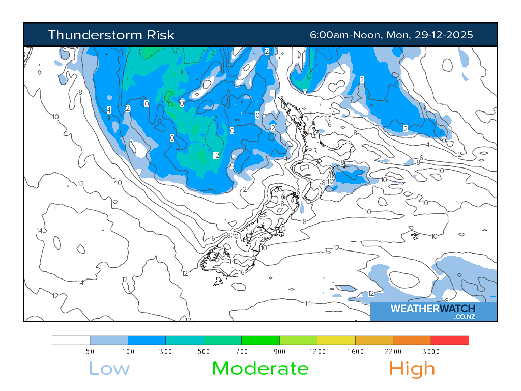Thunderstorm risk for 7:01am on Mon 29 December 2025