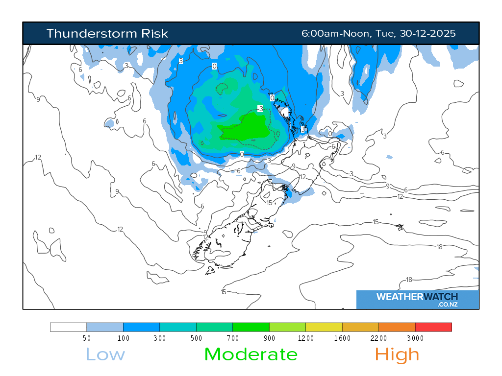 Thunderstorm risk for 7:01am on Tue 30 December 2025