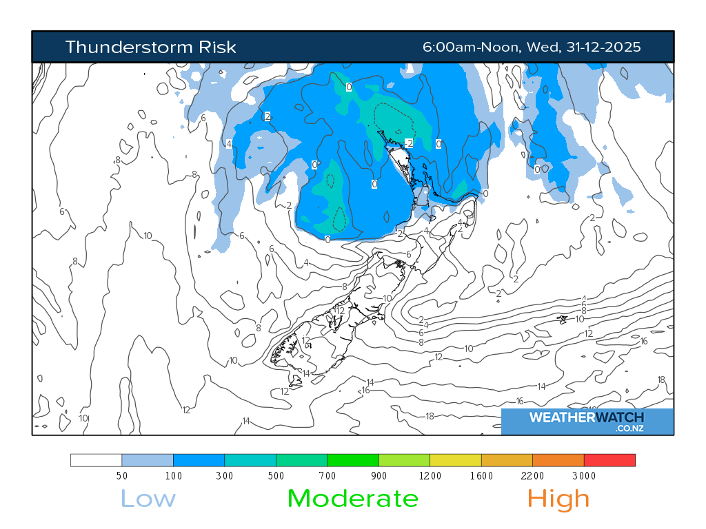 Thunderstorm risk for 7:01am on Wed 31 December 2025