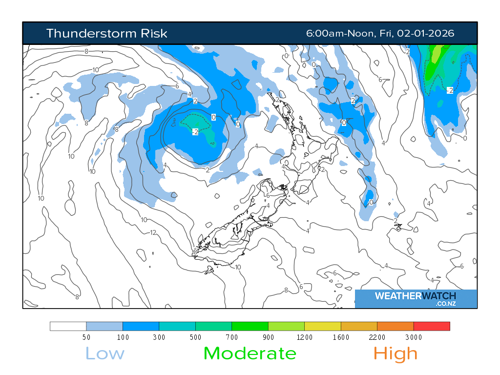Thunderstorm risk for 7:01am on Fri 2 January 2026