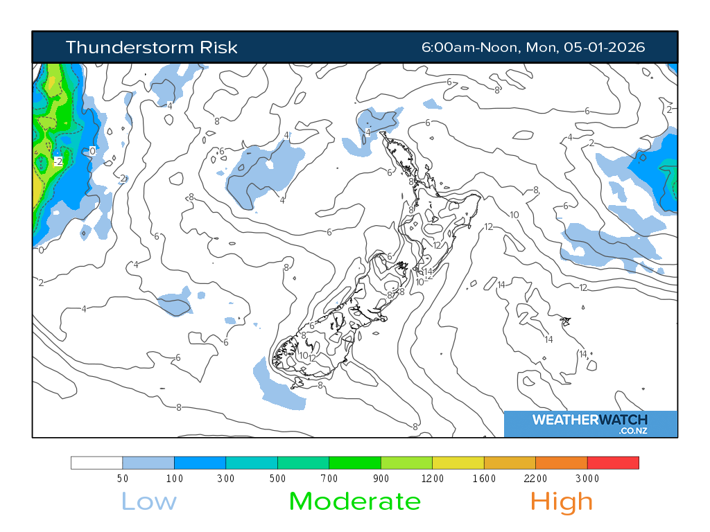 Thunderstorm risk for 7:01am on Mon 5 January 2026
