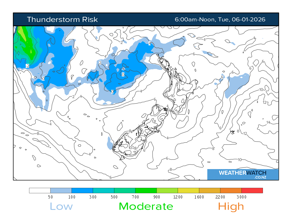Thunderstorm risk for 7:01am on Tue 6 January 2026